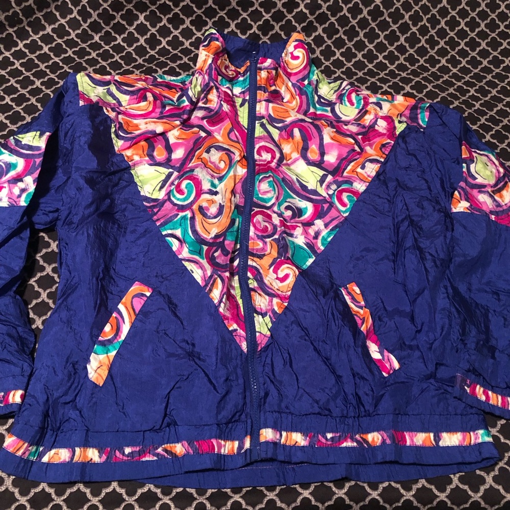 VTG Retro Windbreaker Jacket Funky Skate Surf Jennifer Moore Petites Medium J15